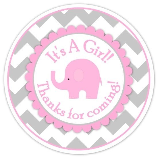 Gray Pink Chevron Elephant It's A Girl Stickers