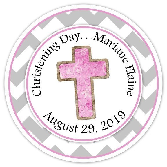 Pink and Gray Christening Day Personalized Stickers