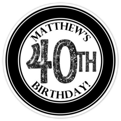 40th Birthday Stickers, Black and White 40th Birthday Stickers, Black and White