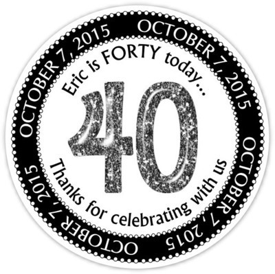 Black and White Glitter 40th Birthday stickers Black and White Glitter 40th Birthday stickers