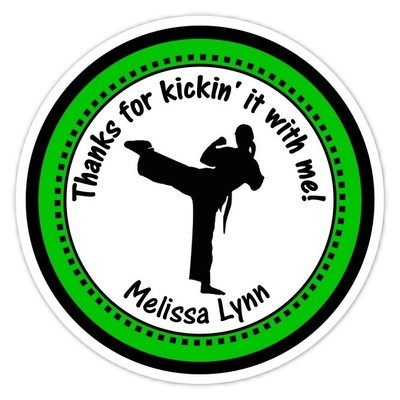 Girl Green and Black Karate Birthday Stickers Girl Green and Black Karate Birthday Stickers