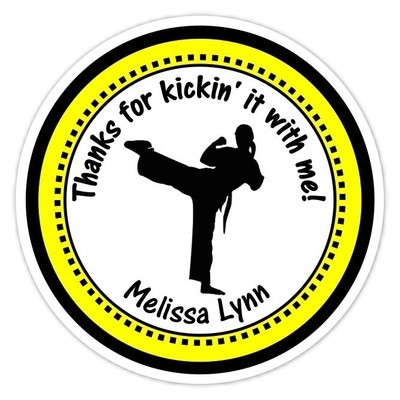 Girl Green and Black Karate Birthday Stickers Girl Green and Black Karate Birthday Stickers