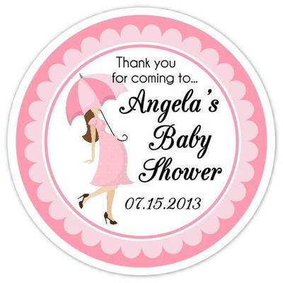 Pink Umbrella Baby Shower Stickers
