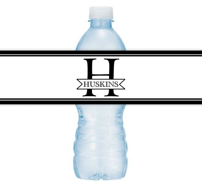 Black and White Monogram Wedding Water Bottle Labels
