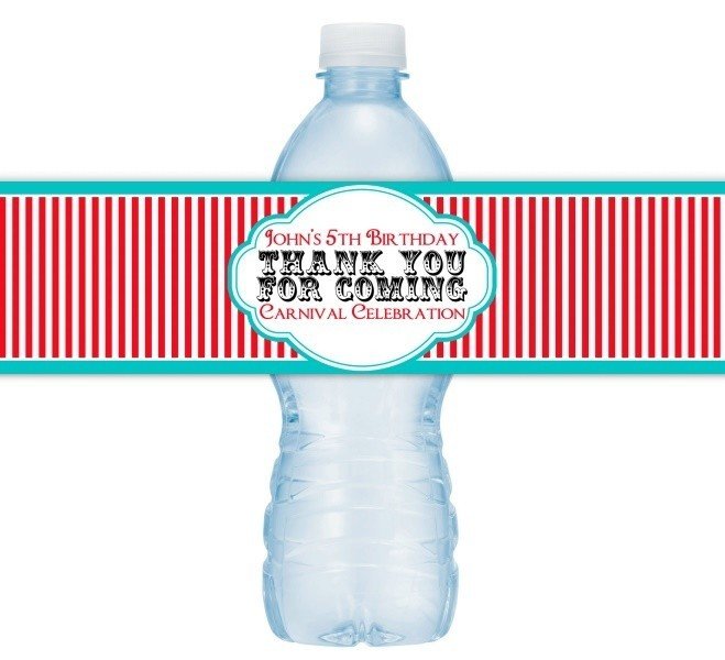 Custom Carnival Red Stripe Water Bottle Labels