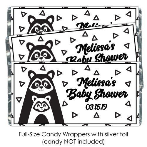 Black and White Mama Racoon Baby Shower Candy Wrappers
