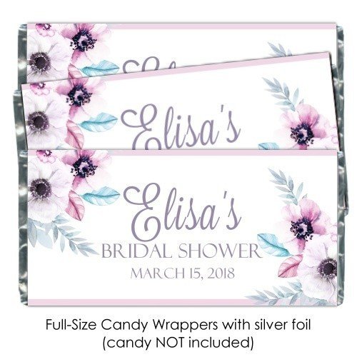Floral Feather Wedding Candy Wrappers