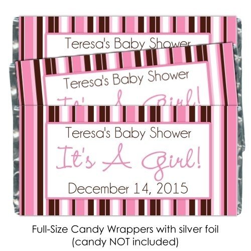 It's A Girl Pink Stripe Baby Shower Candy Wrappers