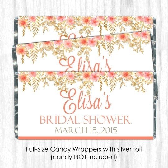 Peach Gold Floral Wedding Candy Wrappers