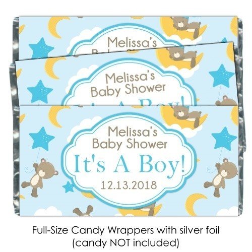 Teddy Bears, Stars and Moon Baby Shower Candy Wrappers