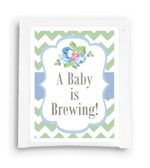 Blue Floral A Baby is Brewing Tea Favor