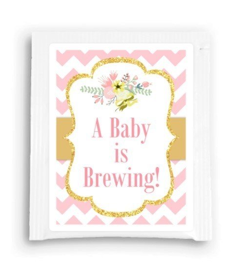 Gold and Pink Floral A Baby Is Brewing Tea Favor