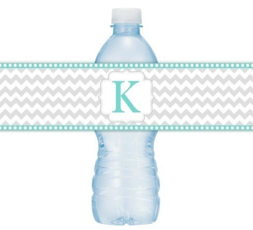 Gray and Teal Chevron Monogram Water Bottle Labels