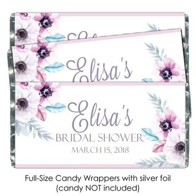 Floral Feather Wedding Candy Wrappers
