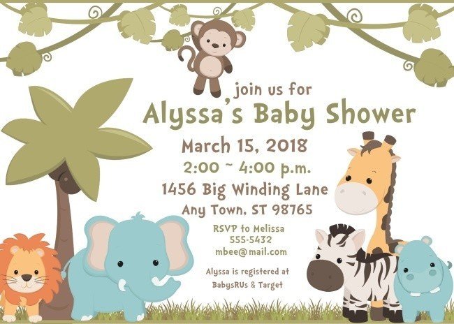 Baby Animals Safari Baby Shower Invitations