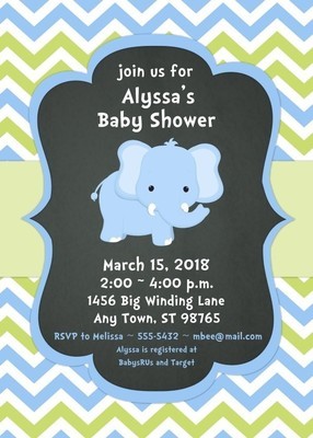 Blue Elephant Baby Shower Invitations