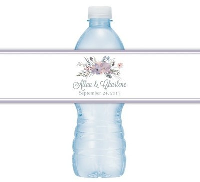 Purple Watercolor Floral Wedding Water Bottle Labels