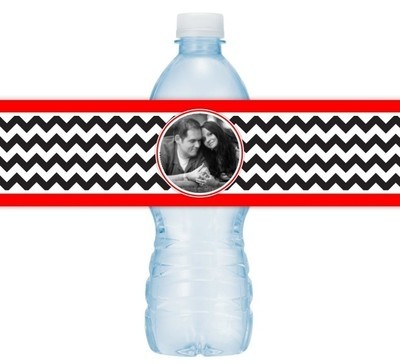 Black and Red Chevron Wedding Water Bottle Labels