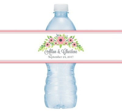 Pink and Green Floral Wedding Water Bottle Labels