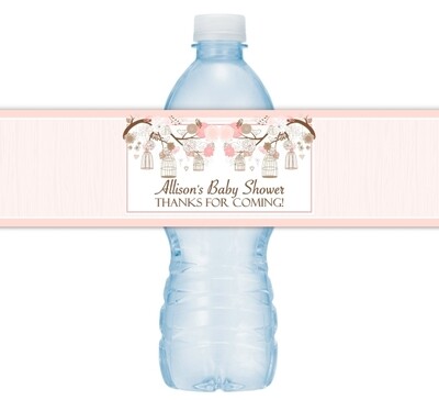 Peach Birdcage Baby Shower Water Bottle Labels
