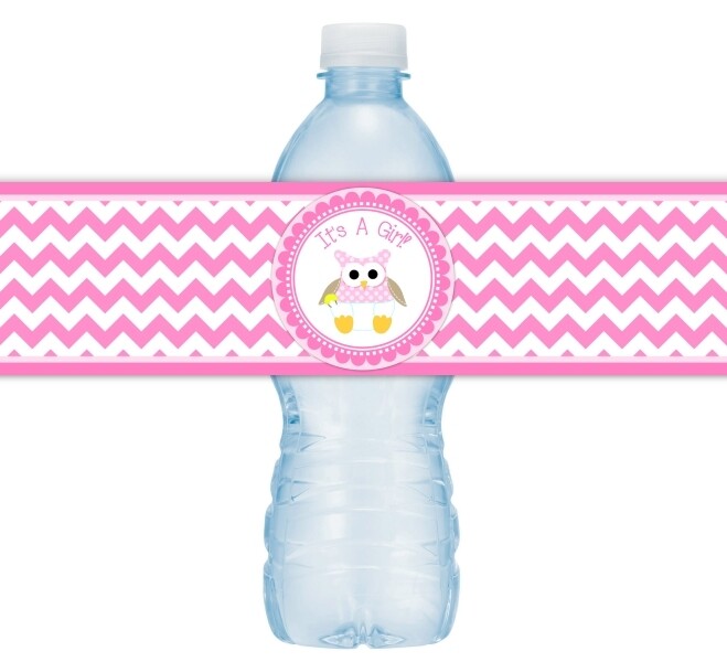 Owl It's A Girl Baby Shower Water Bottle Labels