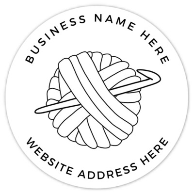 60 Custom Black and White Yarn/Crochet Hook Logo Labels - 2 inch round