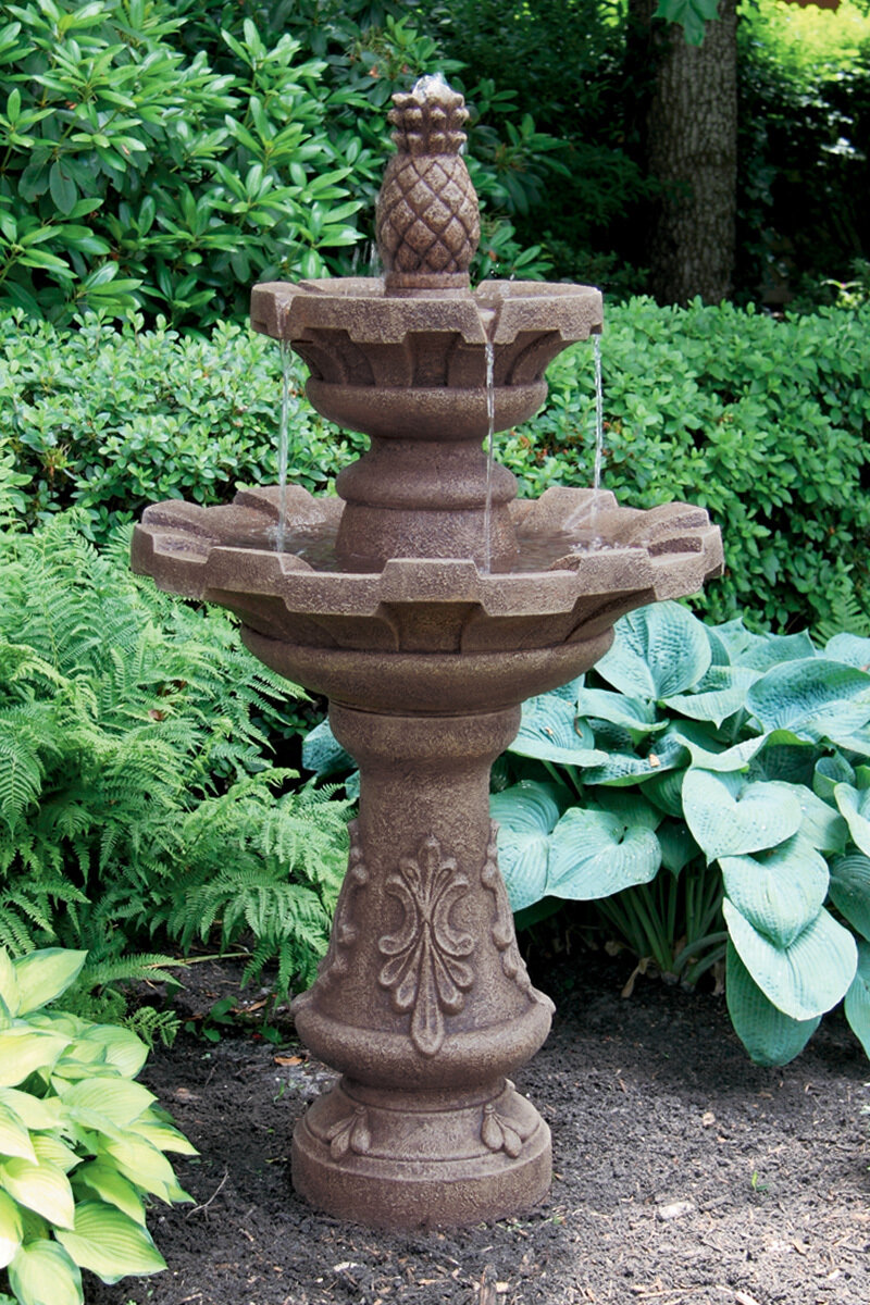 57&quot; Two Tier Fluted Fountain With Pineapple Finial
