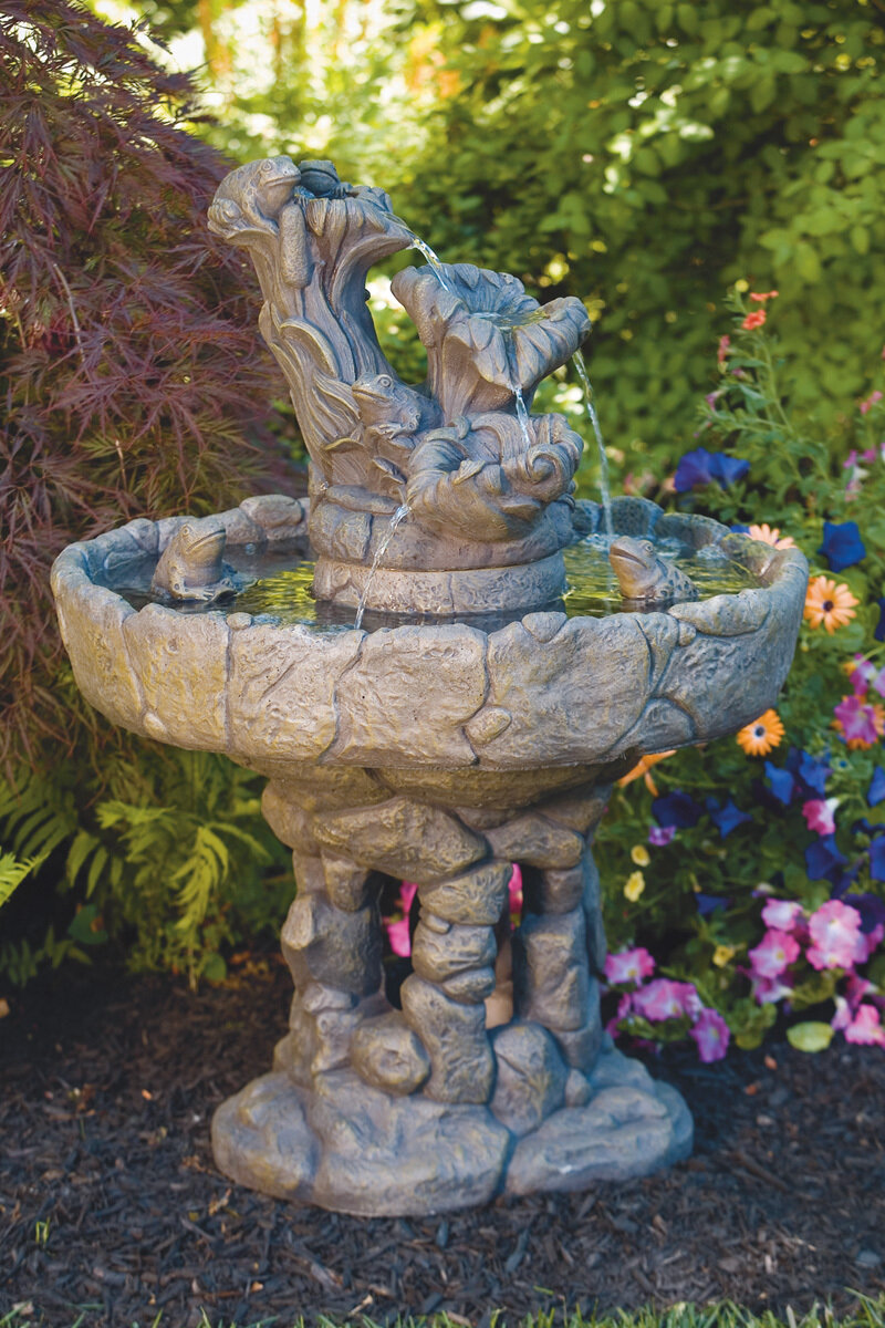 Three Tier Frog Stone Fountain