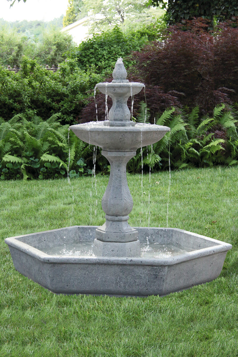 Two Tier Boca Hexagon Fountain on Pool