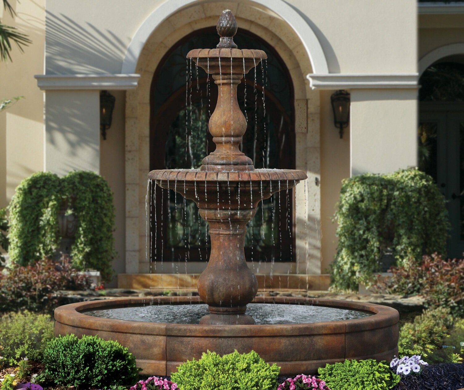 Two Tier Hampton Fountain with Surround and 8&#39; Fiberglass Pool