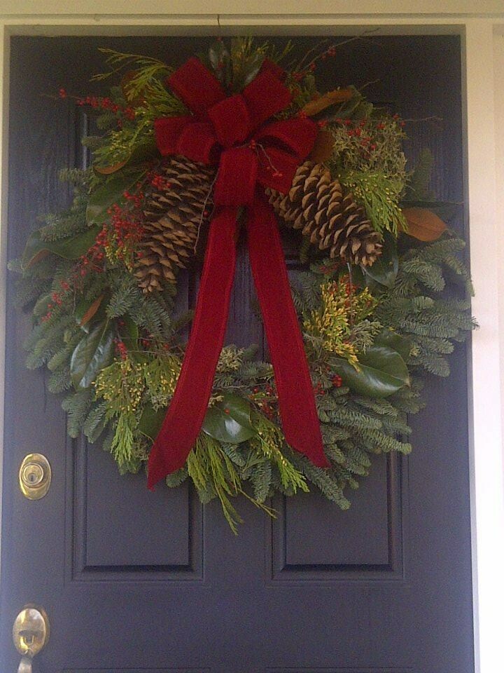 Decorated Wreath - 24&quot; Noble Fir Mixed Fancy Wreath with Red Bow