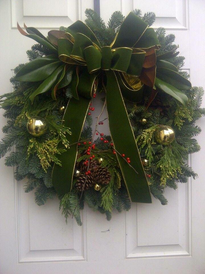 Decorated Wreath - 12&quot; Noble Fir Wreath Dark Green and Gold Ribbon