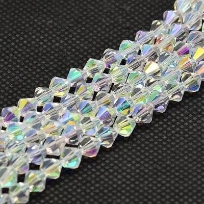 100 x 4mm AB Faceted Clear Bicone Crystals