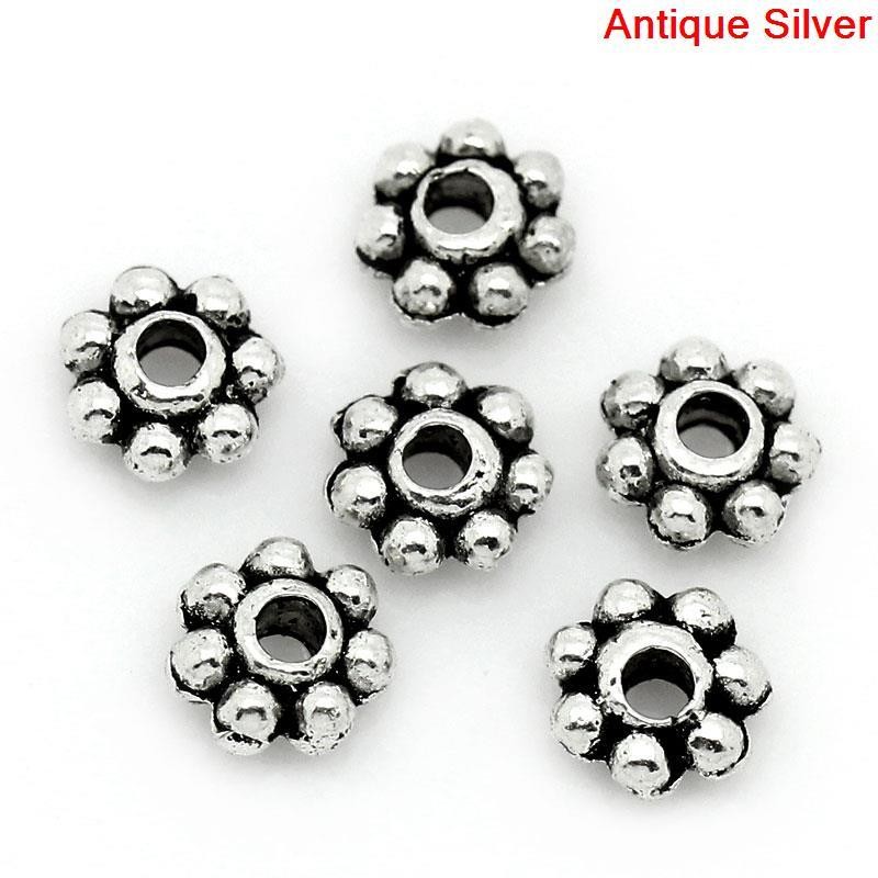 100 x Antique Silver Daisy Spacer Beads, 4mm