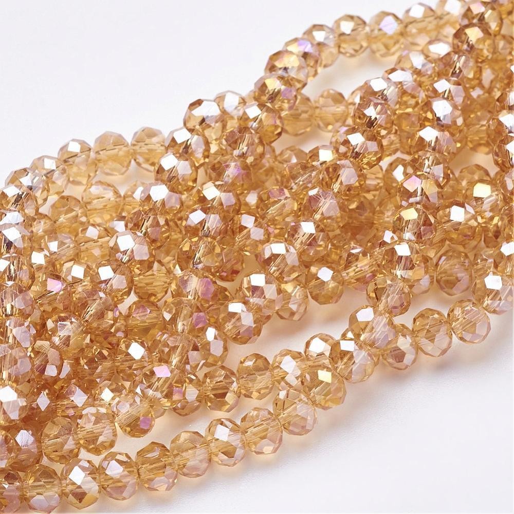 50 x 6x4mm Electroplated Faceted Glass Rondelles in Light Gold