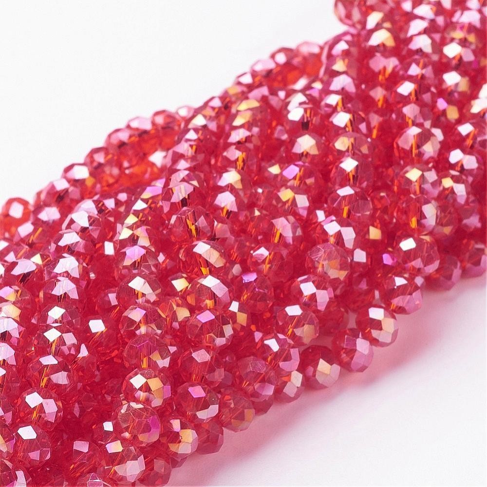 50 x 6x4mm Electroplated Faceted Crystal Rondelles in Red