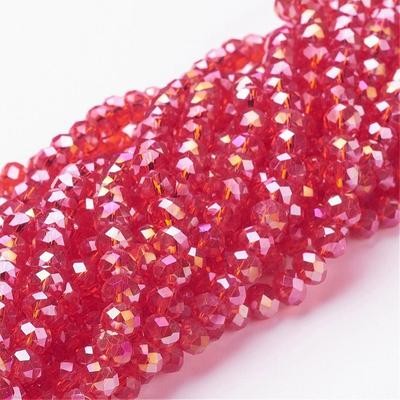 50 x 6x4mm Electroplated Faceted Crystal Rondelles in Red