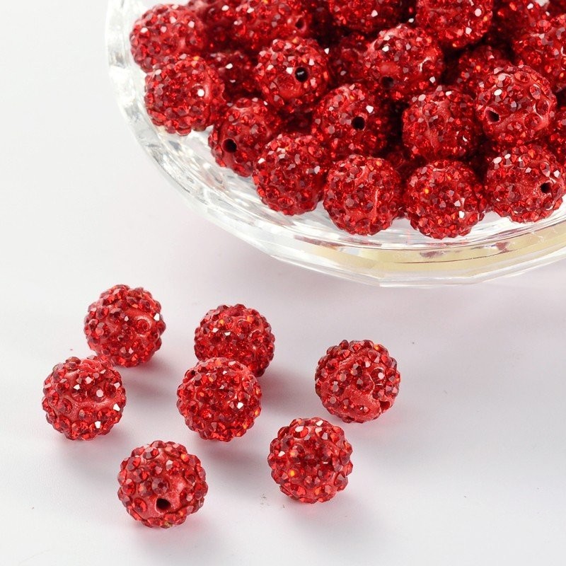 10 x Royal Red Shamballa Beads, 10mm