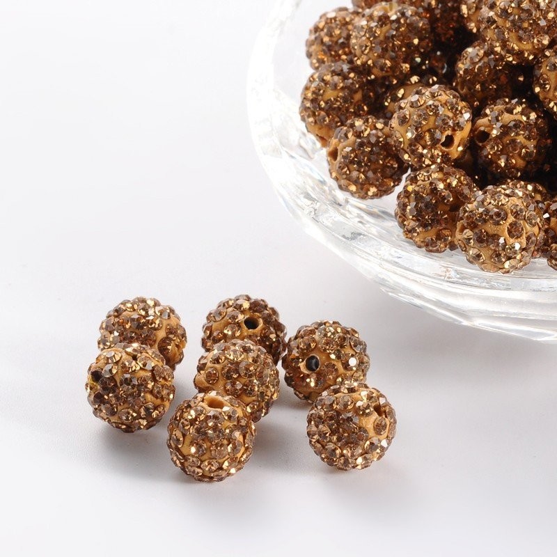 10 x Light Gold Shamballa Beads, 10mm