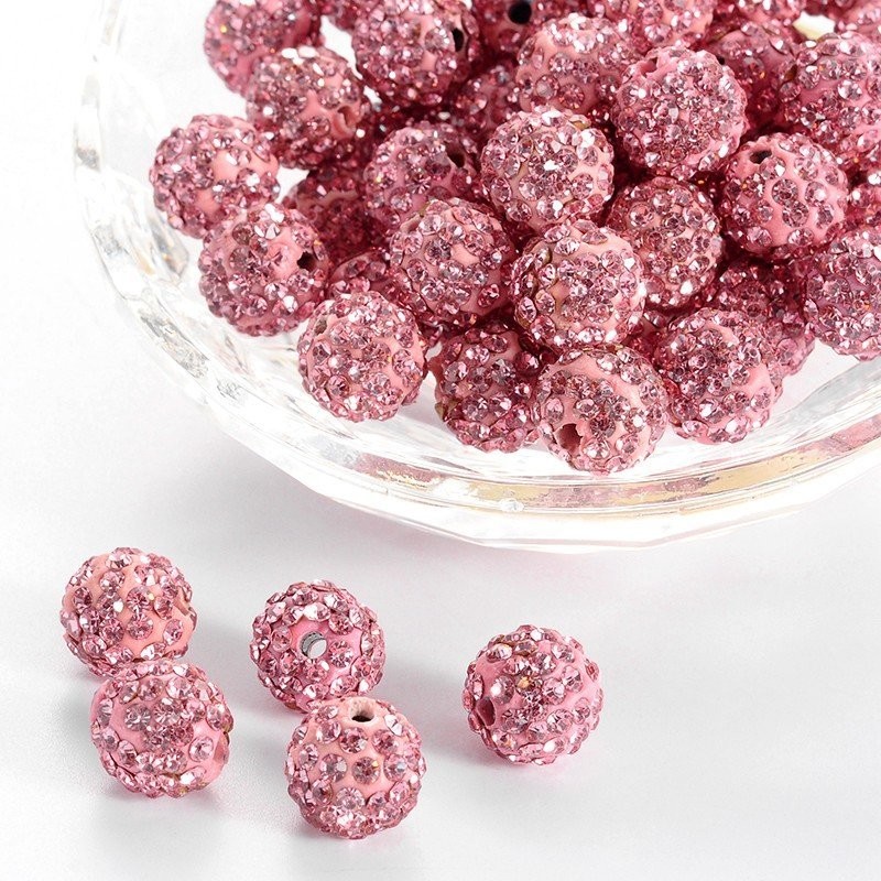 10 x Pink Shamballa Beads, 10mm