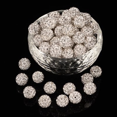 10 x Crystal Clear Shamballa Beads, 10mm