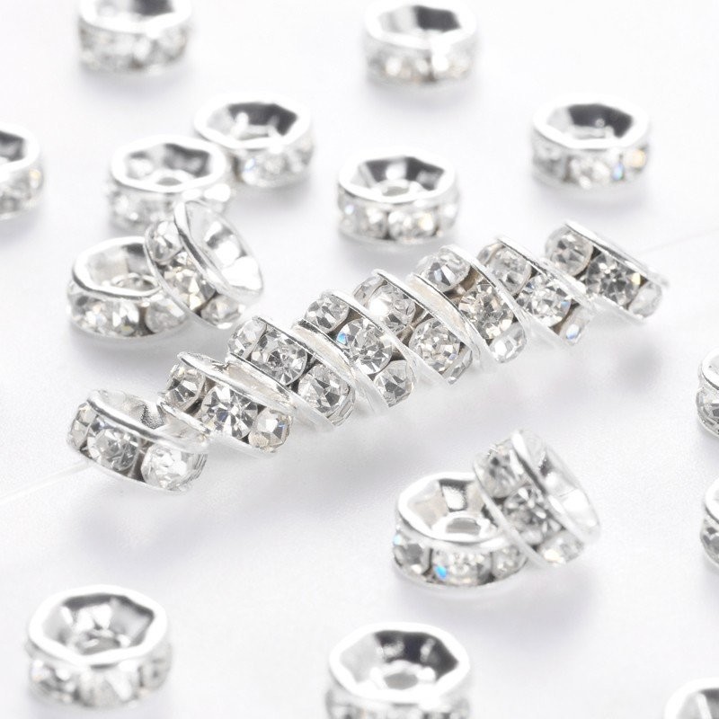 50 x 6x3mm Silver Plated Rhinestone Rondelles