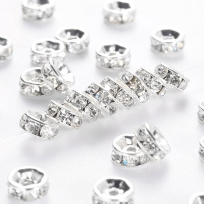 50 x 6x3mm Silver Plated Rhinestone Rondelles