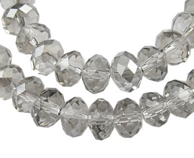 50 x 6x4mm Electroplated Faceted Glass Rondelles in Light Grey