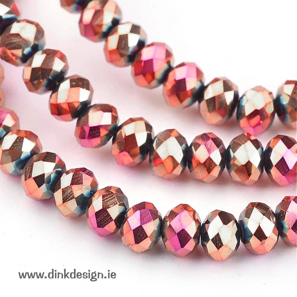 50 x 6x4mm Electroplated Faceted Glass Rondelles in Rose Gold