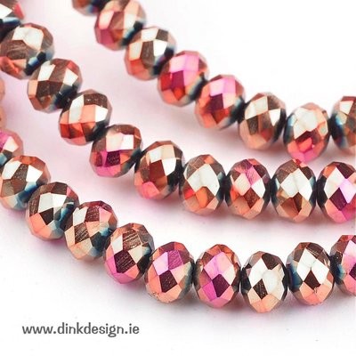 50 x 8x6mm Electroplated Faceted Glass Rondelles in Rose Gold