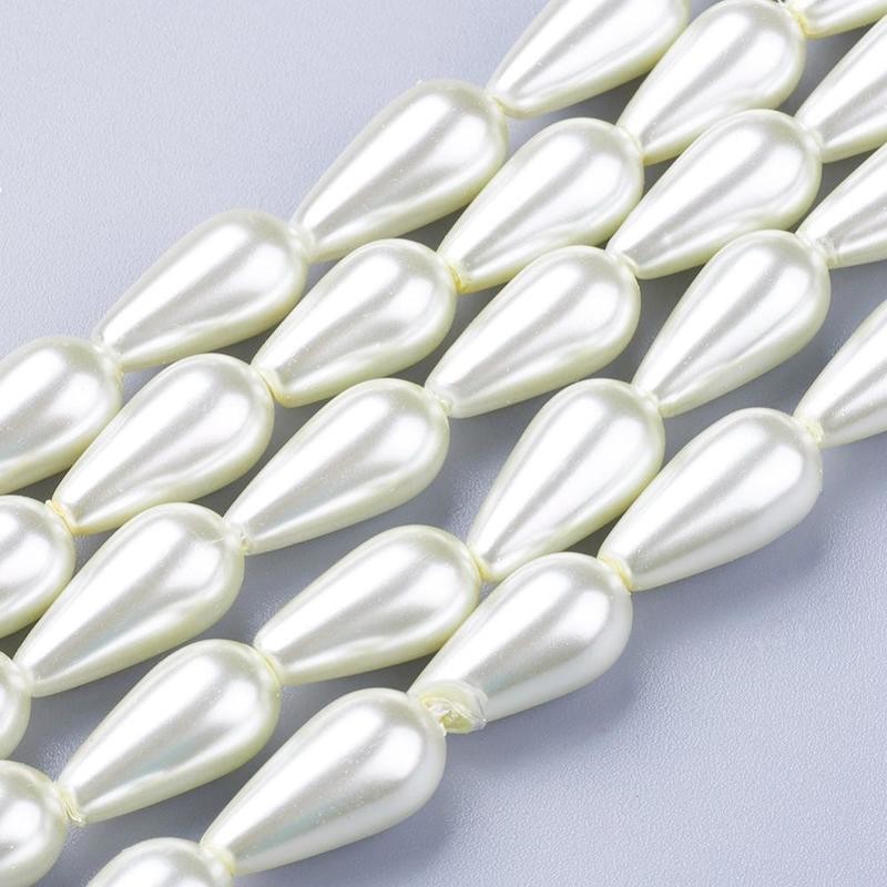 Glass Pearl Teardrops in Light Ivory, 17x8mm, 1 Strand