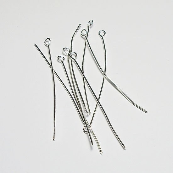 50 x Silver Plated Eye Pins 50mm x 0.7mm
