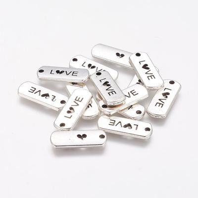 Silver Plated Rectangle 'Love' Charm, 21x8mm