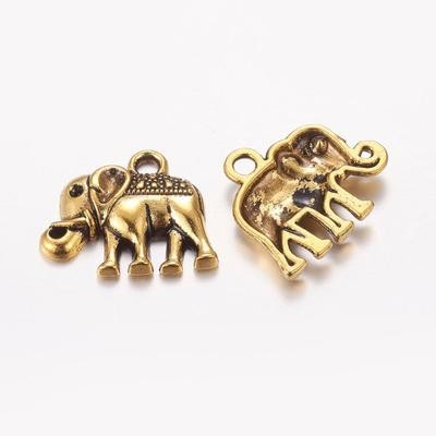 Antique Gold Tibetan Style Elephant Charm, 17x13mm